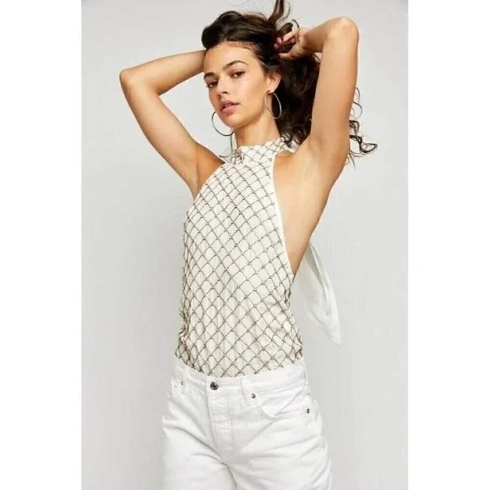Free People Bling Bling Cha Ching Ivory Bodysuit/Top New Size Large - Picture 8 of 17